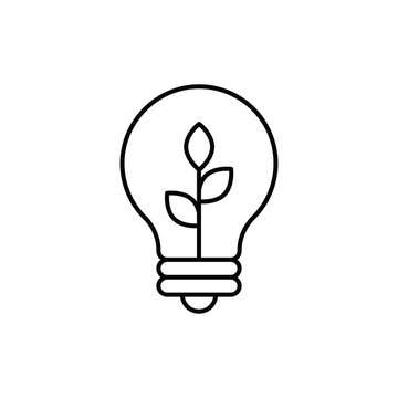 Lightbulb with leaf icon isolated on white background in stroke line style