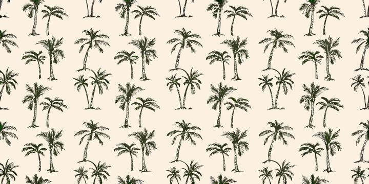 Palm tree pattern hand drawn tropical foliage repeating background