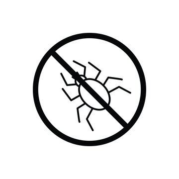Mite in the prohibition sign isolated on white background in stroke line style