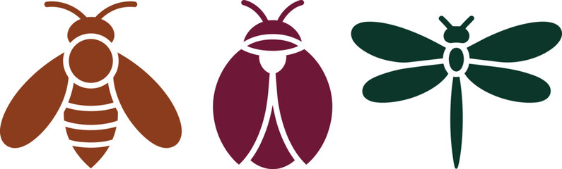 Insect icons set element bee ladybug and dragonfly icons set in outline graphic design three objects © Bakalia