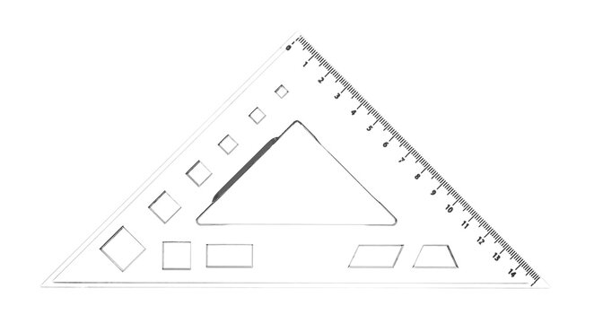 transparent triangle ruler isolated on white background, design element
