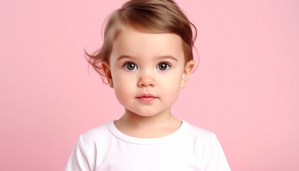 Naklejka premium Adorable Close-Up Portrait of a Toddler. A cute little girl stares at the camera with a premium childcare concept.