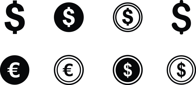 Currency symbols for business and finance usd and euro icons set