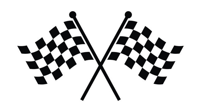 Flags represent competitive racing events with checkered patterns signaling the final lap and victory for professional motor athletes.