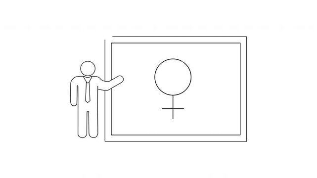 Man presenting the female gender symbol on a whiteboard.