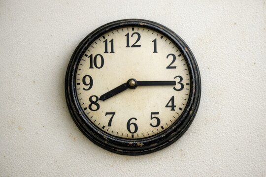A black clock on a white wall
