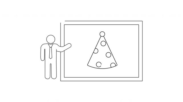 Presentation of a Party Hat Icon on a Screen by a Stylized Person.