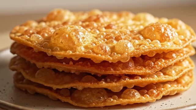 Stack of Crispy Golden Fried Traditional Snacks on a Plate.