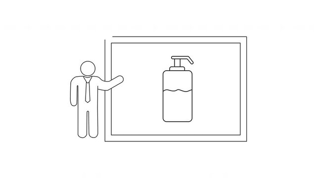 Presentation of Liquid Soap Dispenser Icon on Whiteboard.