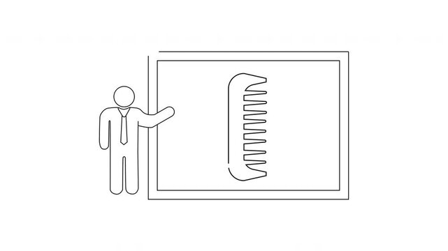 Simple Line Art of a Person Presenting a Comb on a Whiteboard.