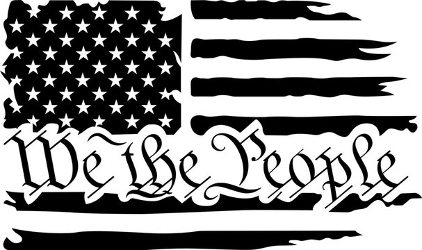 Vintage We the People flag signature style illustration with American flag