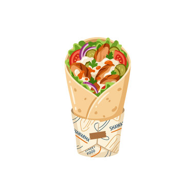 Chicken Shawarma Wrap Flat Vector