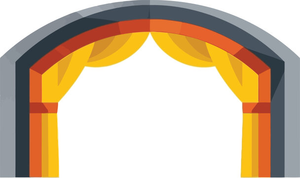 Arched stage or theater entrance with yellow curtains vector graphic