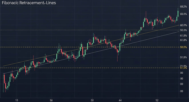 Stock market graph with Fibonacci Retracement Lines in technical analysis for trading