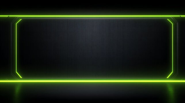Cyberpunk Green Neon Frame Border on Dark Metal Grid Texture Background Futuristic Technology Stage HUD Interface Design Element