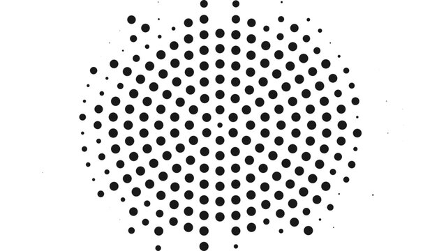 Abstract circular halftone dot pattern with symmetrical radial gradient texture, monochrome geometric digital background on white backdrop