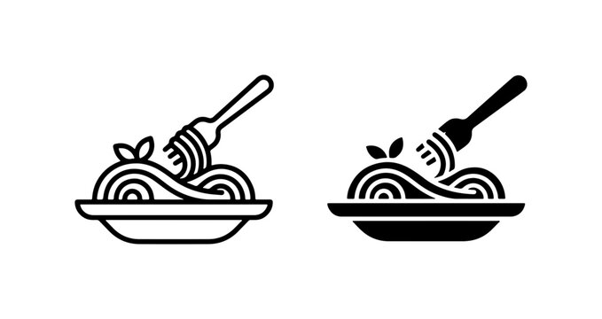 Minimalist Pasta Icon Set, Spaghetti Food Graphics, Italian Cuisine Vector Art, Fork Meal Illustration, Simple Dish Design