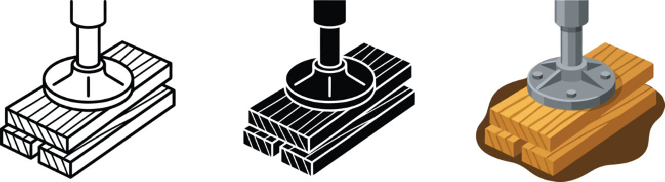 Set of construction jack icons representing lifting and support on wooden beams isolated vector graphics for industry