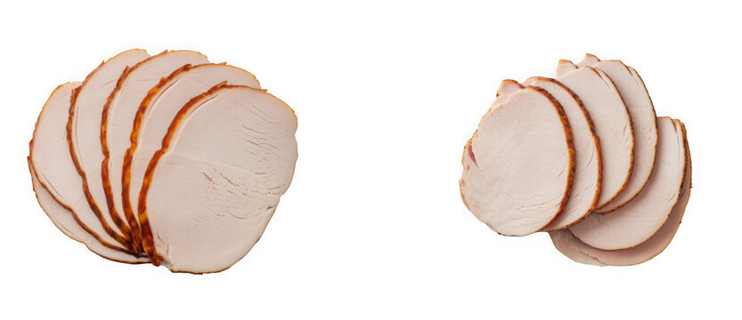 Sliced turkey breast meat sandwich appetizer foodstuff carnivore as isolated on transparent background