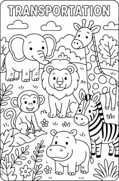 set of funny cartoon wild life animals outline hand drawn Line Art illustration doodle art coloring page for kids