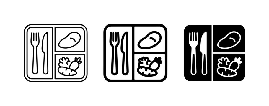 Meal Tray Icons, Divided Plate Symbols, Food Service Graphics, Healthy Eating Set, Vector Illustration