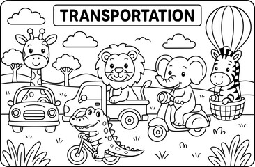 Fototapeta premium set of funny cartoon wild life animals outline hand drawn Line Art illustration doodle art coloring page for kids