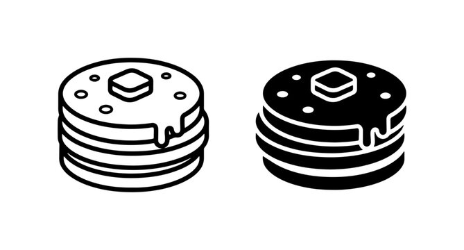 Pancake Icons, Stacked Breakfast Food Graphics, Sweet Dessert Vector Set