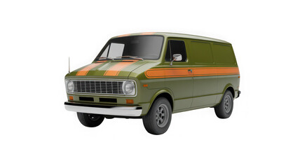 Fototapeta premium Vintage cargo utility van with green and orange camouflage pattern paint isolated on transparent background