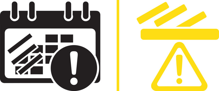 Calendar and warning exclamation mark vector icons. Representing deadline alerts, scheduling conflicts, and urgent task management
