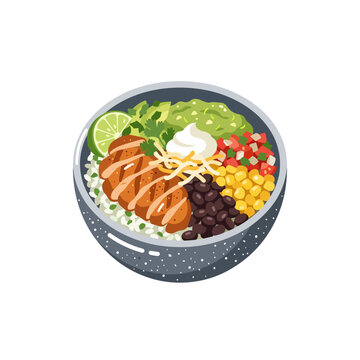 Chicken Burrito Bowl Flat Vector