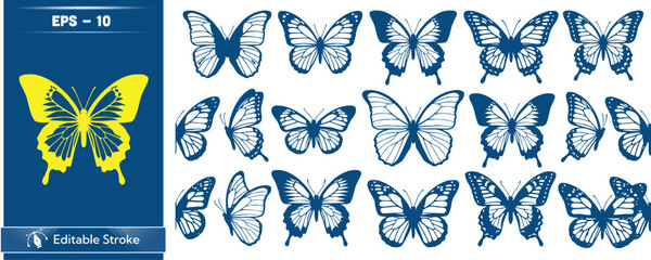 Collection of various blue and yellow butterfly illustrations © MdAbdullah