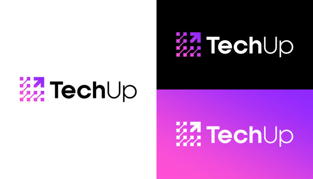  Tech Up logo combining arrow and growth elements, symbolizing progress, upward momentum, continuous improvement, and a clear direction toward success