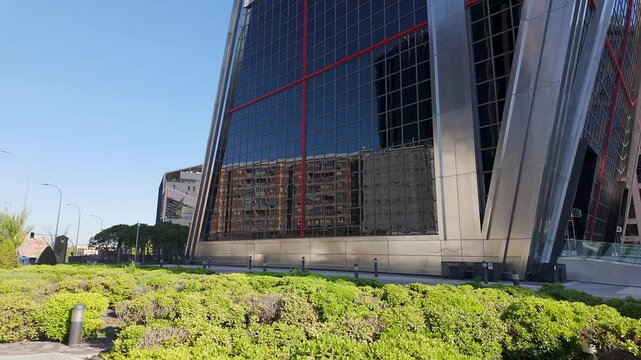 Steel and glass buildings in Plaza Castilla in Madrid, the capital's business area.