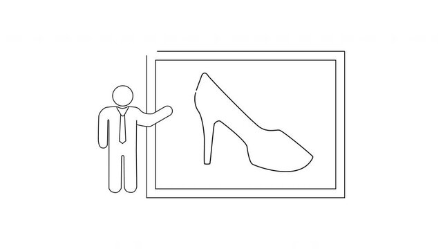 Man presenting a high heel shoe design on a screen.