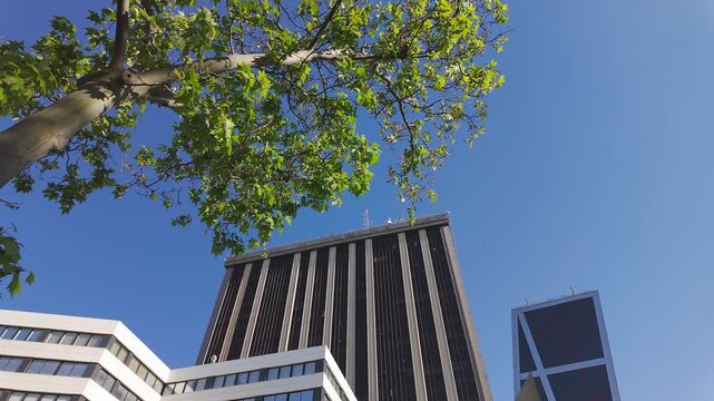 High-rise office buildings and headquarters of multinational companies in central Spain, Madrid.