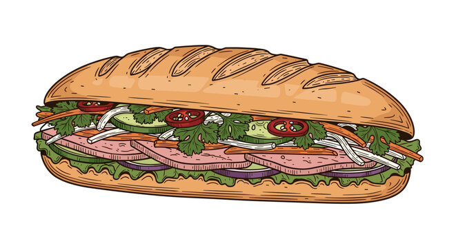 Delicious italian sub sandwich with various fillings