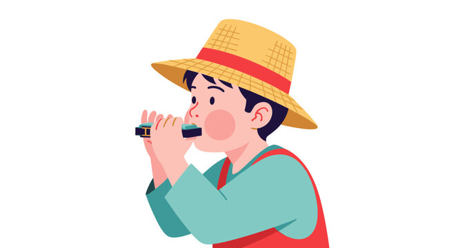 Man wearing a hat and playing a harmonica