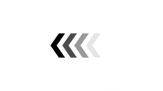 Abstract animation of four arrows pointing left with progressive fading gray scale moving to the right motion.