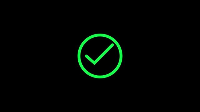 Green checkmark animation on black background, minimalist success and approval symbol for ui tick confirm