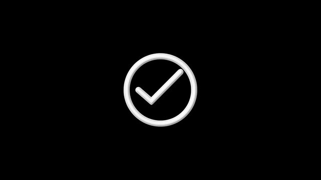Minimalist white checkmark animation on black background, for user interface, and success confirmation