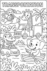 Obraz premium set of funny cartoon wild life animals outline hand drawn Line Art illustration doodle art coloring page for kids