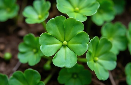 Close up of green purslane plant with clover like leaves growing in garden soil. This edible herb is used in salads and for traditional medicine.