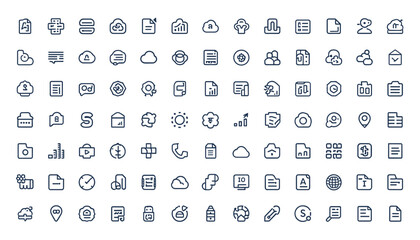 Fototapeta premium Massive Minimal User Interface Outline Icon Set with Modern App Dashboard and Web UI Vector Symbols