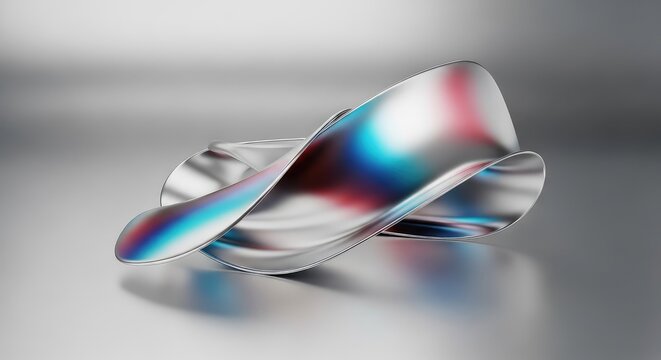 Elegant silver backdrop showcases ethereal blurry gradients of soft fluid light, creating a sublime harmony of abstract metallic shapes, luminosity, transition, glow