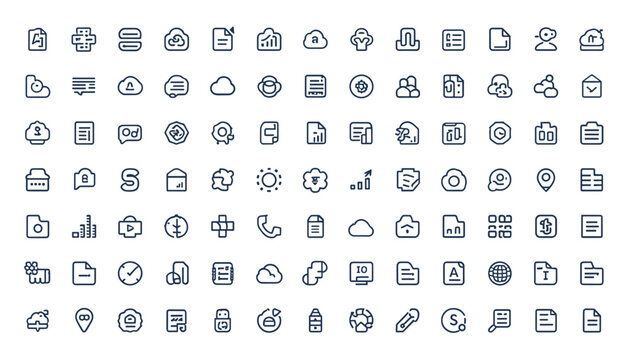 Massive Minimal User Interface Outline Icon Set with Modern App Dashboard and Web UI Vector Symbols