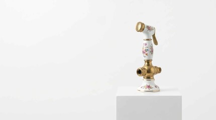 Obraz premium Vintage Bidet Sprayer with Floral Porcelain Handle and Brass Fixture