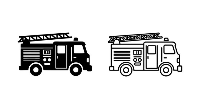 Fire Truck Icons, Emergency Vehicle Vector Art, Rescue Service Transport Graphics