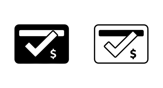 Approved Credit Card Icons, Payment Confirmation Vector Graphics, Financial Transaction Symbols