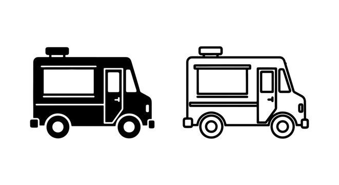 Food Truck Icons, Mobile Kitchen Vector Graphics, Street Food Vehicle Illustrations