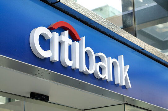Citibank sign logo on building exterior in Brisbane, Australia